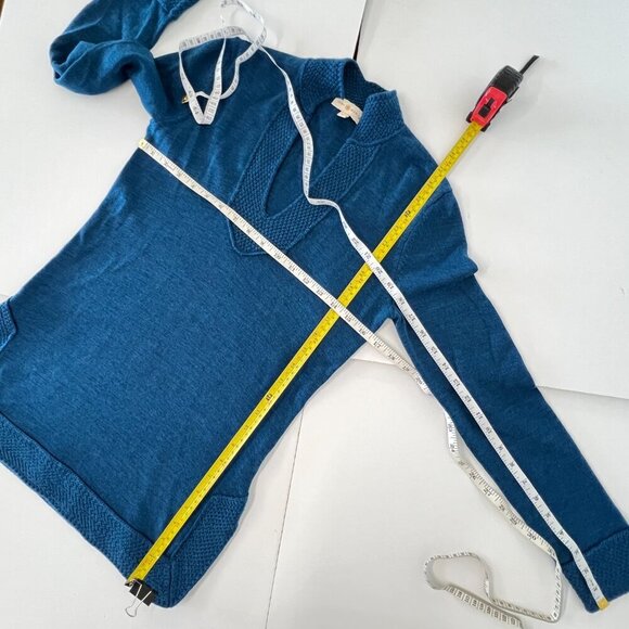 Tory Burch Lizzie 100%‎ Merino Wool Heathered Blue Tunic V-Neck Sweater Sz XS - Picture 13 of 13